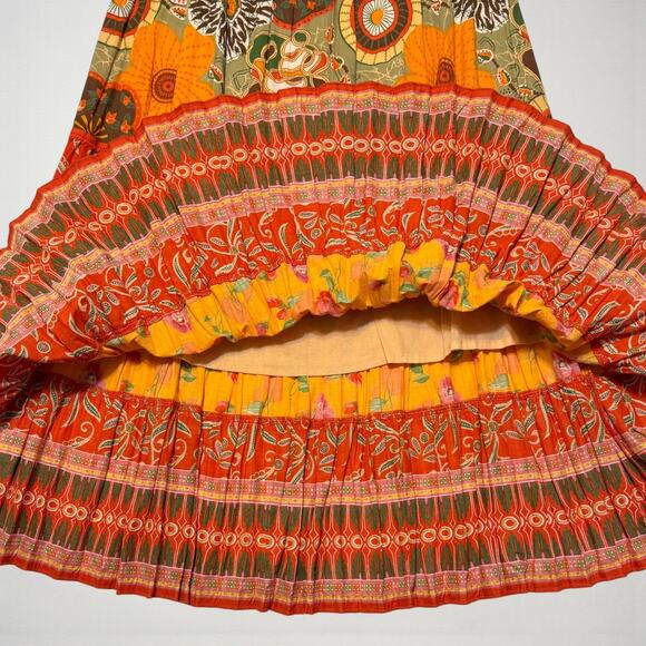 Coldwater Creek Boho Patchwork Floral Peasant Skirt PM Orange Tiered Y2K Midi - Picture 5 of 7